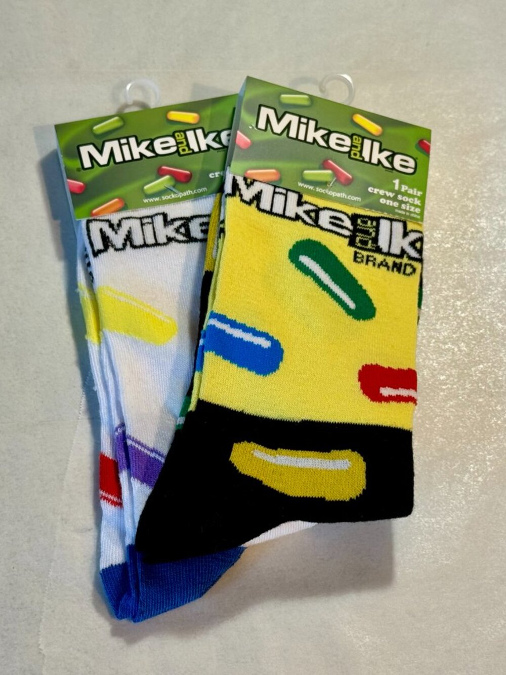 2 Pairs Mike and Ike Novelty Crew Socks Size 6-12/13 OSFM